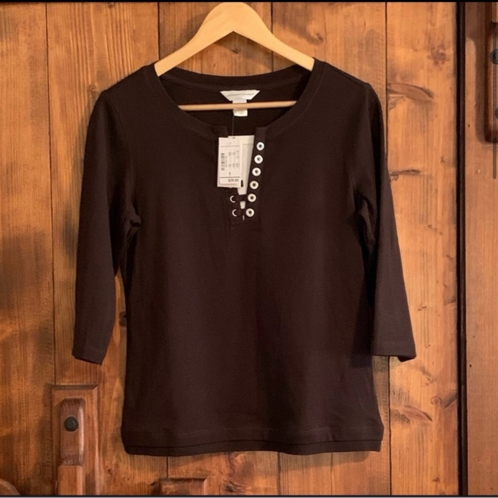 CHRISTOPHER & BANKS 100% COTTON BROWN NAUTICAL PULLOVER TOP, SIZE S, NWT